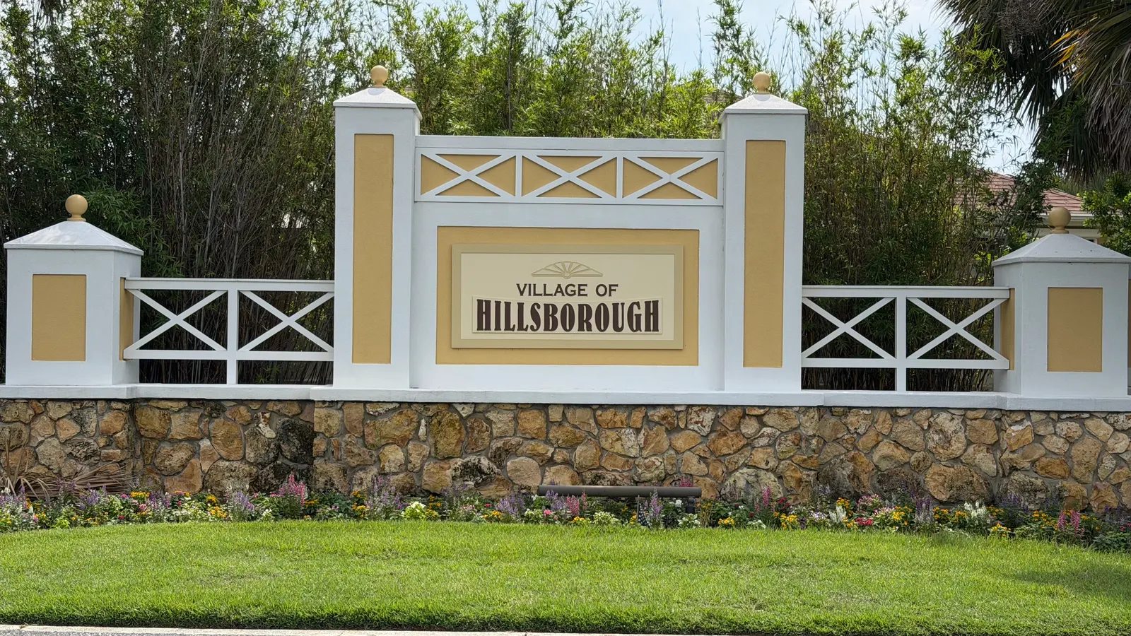 Village of Hillsborough entrance sign in The Villages, FL