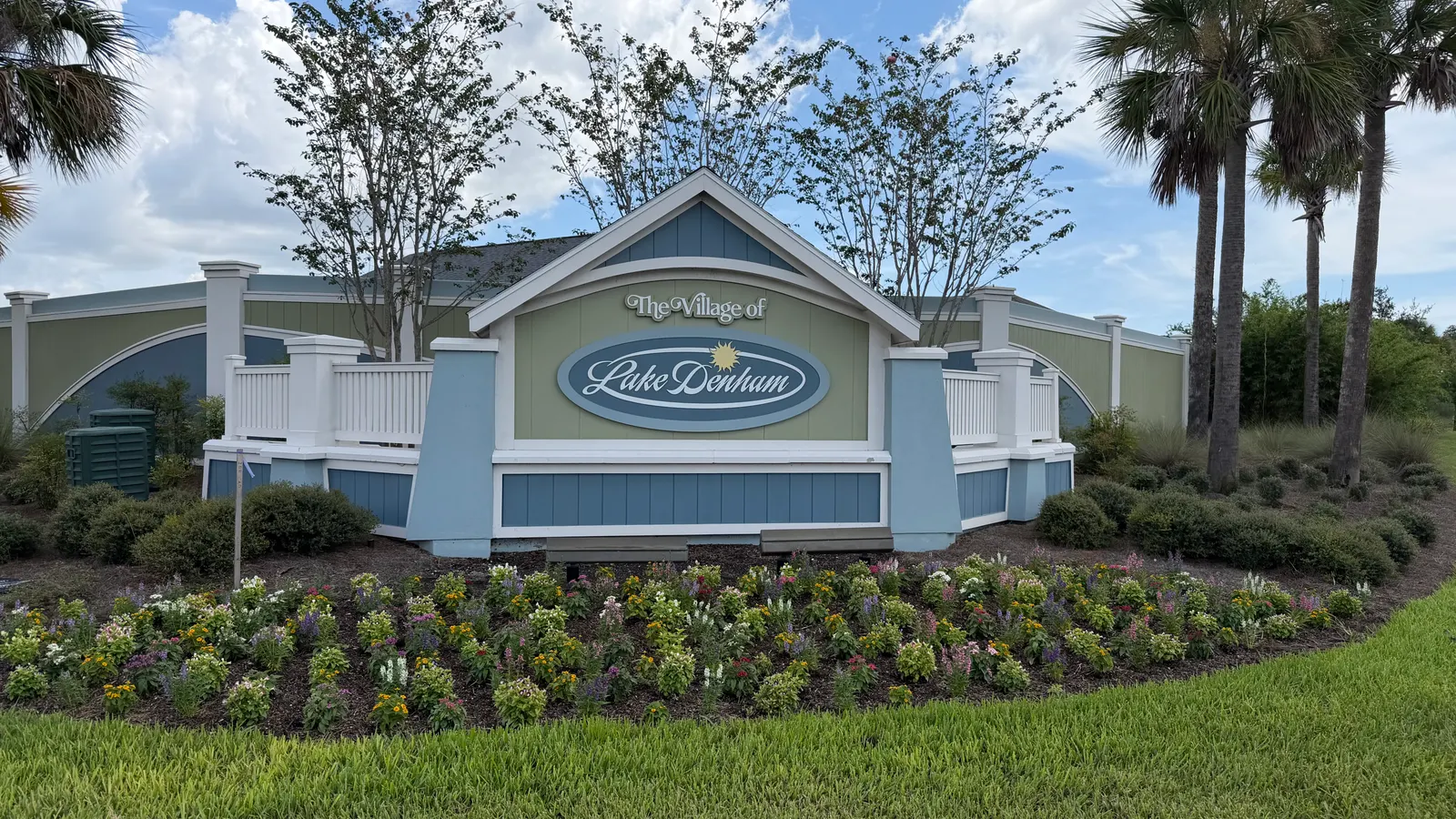 Village of Lake Denham entrance sign in The Villages, FL