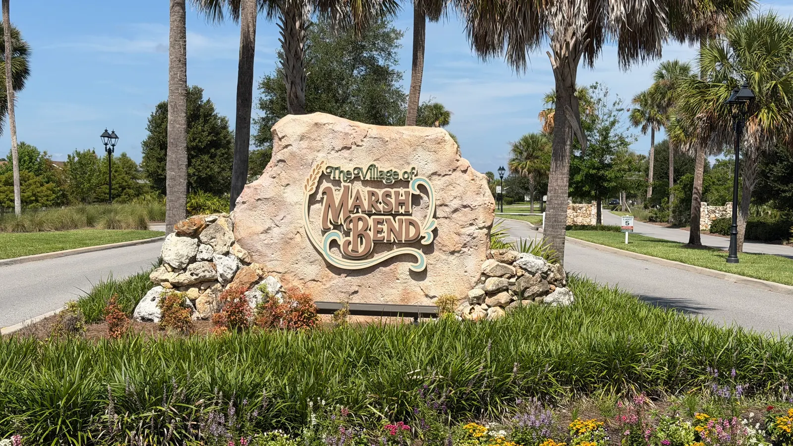 Village of Marsh Bend entrance sign in The Villages, FL